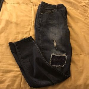 Lane Bryant distressed lace patch skinny jeans